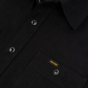 Image showing the IHSH-338-BLK - 12oz Selvedge Denim Work Shirt With Snaps - Black/Black which is a Shirts described by the following info Iron Heart, Released, Shirts, Tops and sold on the IRON HEART GERMANY online store