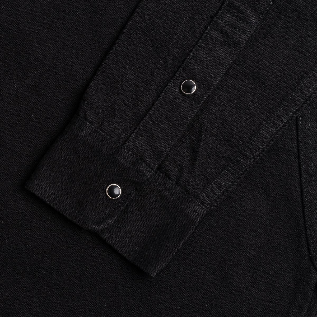 Image showing the IHSH-338-BLK - 12oz Selvedge Denim Work Shirt With Snaps - Black/Black which is a Shirts described by the following info Iron Heart, Released, Shirts, Tops and sold on the IRON HEART GERMANY online store
