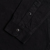 Image showing the IHSH-338-BLK - 12oz Selvedge Denim Work Shirt With Snaps - Black/Black which is a Shirts described by the following info Iron Heart, Released, Shirts, Tops and sold on the IRON HEART GERMANY online store