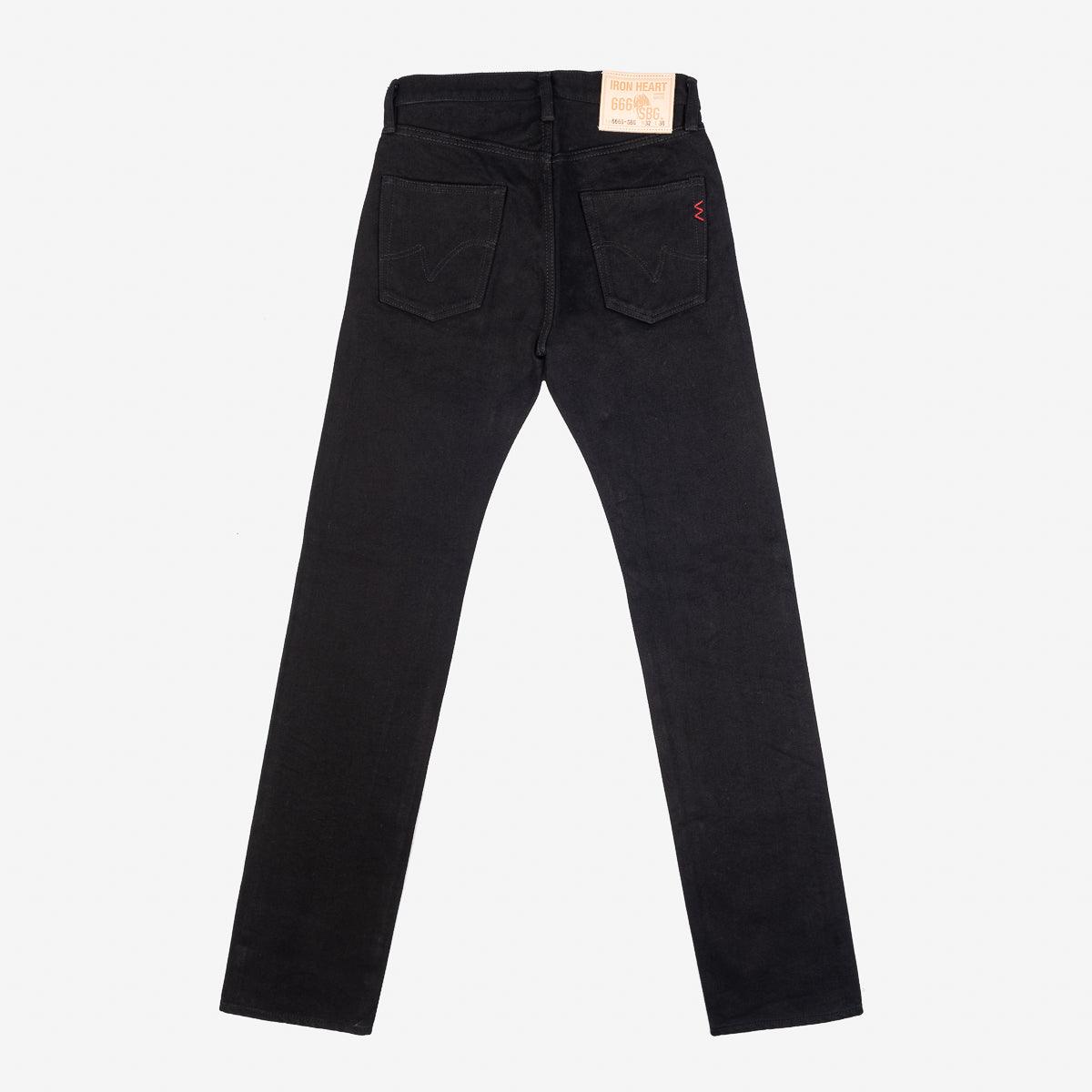 Image showing the IH-666S-SBG - 21oz Selvedge Denim Superblack (Fades To Grey) which is a Jeans described by the following info 666, Bottoms, Iron Heart, Jeans, Released, Slim, Straight and sold on the IRON HEART GERMANY online store