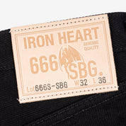 Image showing the IH-666S-SBG - 21oz Selvedge Denim Superblack (Fades To Grey) which is a Jeans described by the following info 666, Bottoms, Iron Heart, Jeans, Released, Slim, Straight and sold on the IRON HEART GERMANY online store