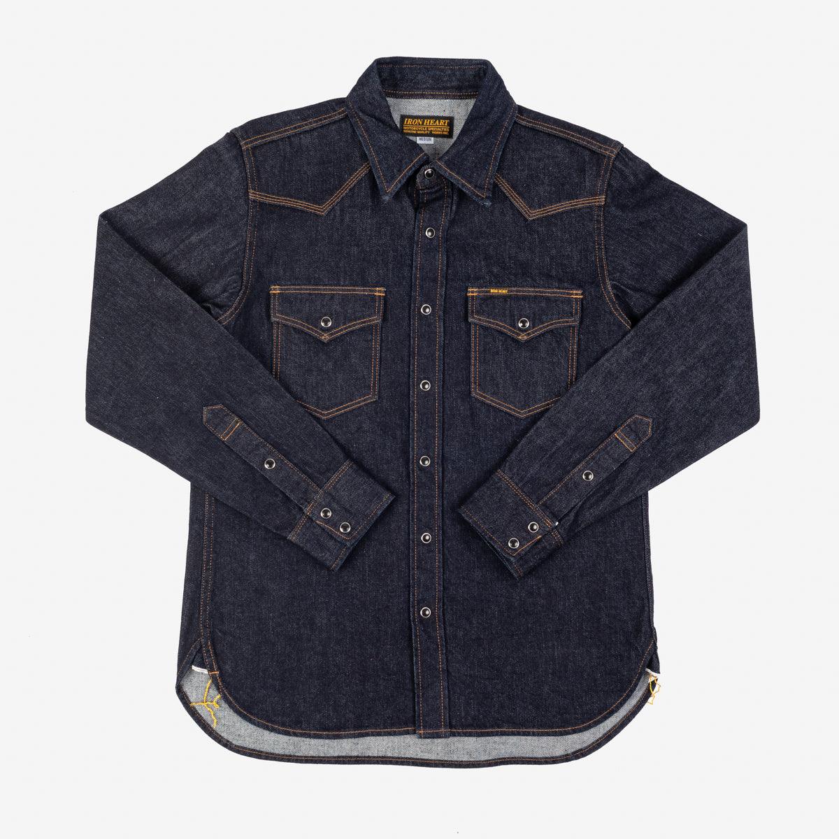 Image showing the IHSH-33-IND - 12oz Selvedge Denim Western Shirt - Indigo which is a Shirts described by the following info Iron Heart, Released, Shirts, Tops and sold on the IRON HEART GERMANY online store