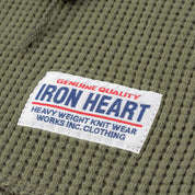 Image showing the IHTL-1213-OLV - Waffle Knit Long Sleeved Thermal Henley Olive which is a T-Shirts described by the following info Back In, Iron Heart, Released, T-Shirts, Tops and sold on the IRON HEART GERMANY online store
