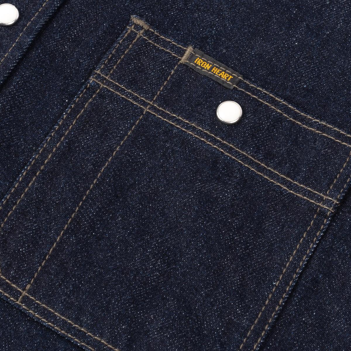 Image showing the IHSH-326-IND - 12oz Selvedge Indigo Denim Work Shirt with Snaps which is a Shirts described by the following info Iron Heart, Released, Shirts, Tops and sold on the IRON HEART GERMANY online store