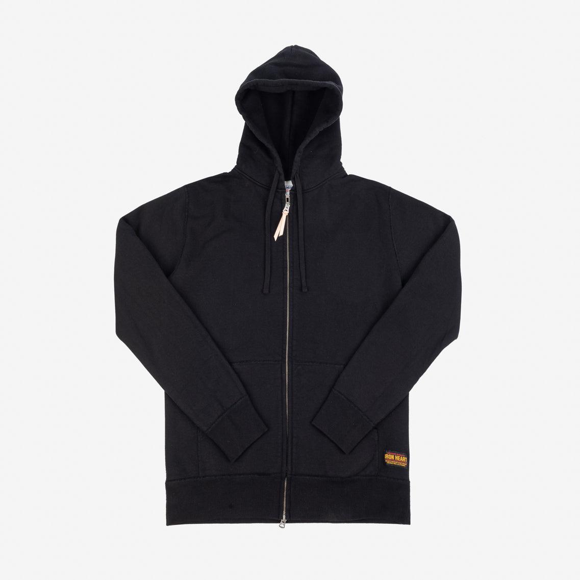 Image showing the IHSW-10-BLK - 14oz Ultra Heavyweight Cotton Zip Up Hoodie Black which is a Sweatshirts described by the following info IHSALE, Iron Heart, Released, Sweatshirts, Tops and sold on the IRON HEART GERMANY online store