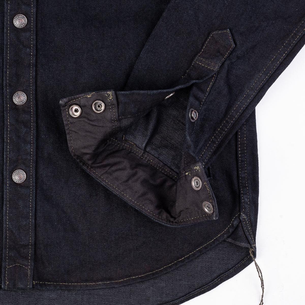 Image showing the IHSH-293-OD - 18oz Vintage Selvedge Denim CPO Shirt Indigo Overdyed Black which is a Shirts described by the following info Back In, Denim Jackets, Iron Heart, Released, Shirts, Tops and sold on the IRON HEART GERMANY online store