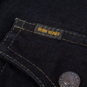 Image showing the IHSH-293-OD - 18oz Vintage Selvedge Denim CPO Shirt Indigo Overdyed Black which is a Shirts described by the following info Back In, Denim Jackets, Iron Heart, Released, Shirts, Tops and sold on the IRON HEART GERMANY online store