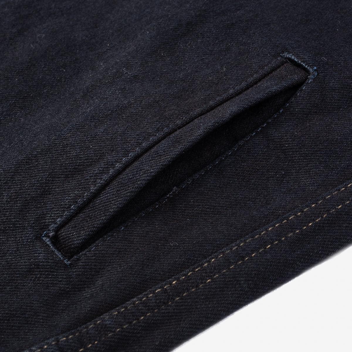 Image showing the IHSH-293-OD - 18oz Vintage Selvedge Denim CPO Shirt Indigo Overdyed Black which is a Shirts described by the following info Back In, Denim Jackets, Iron Heart, Released, Shirts, Tops and sold on the IRON HEART GERMANY online store
