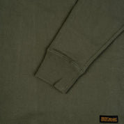 Image showing the IHTL-1501-OLV - 11oz Cotton Knit Crew Neck Sweater Olive which is a Sweatshirts described by the following info Iron Heart, Released, Sweatshirts, Tops and sold on the IRON HEART GERMANY online store