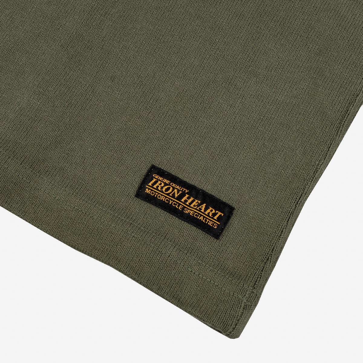Image showing the IHTL-1501-OLV - 11oz Cotton Knit Crew Neck Sweater Olive which is a Sweatshirts described by the following info Iron Heart, Released, Sweatshirts, Tops and sold on the IRON HEART GERMANY online store