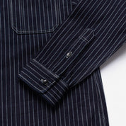 Image showing the IHSH-266-IND - 12oz Wabash Work Shirt - Indigo With Black Buttons which is a Shirts described by the following info Iron Heart, Released, Shirts, Tops and sold on the IRON HEART GERMANY online store