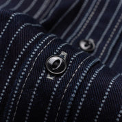 Image showing the IHSH-266-IND - 12oz Wabash Work Shirt - Indigo With Black Buttons which is a Shirts described by the following info Iron Heart, Released, Shirts, Tops and sold on the IRON HEART GERMANY online store