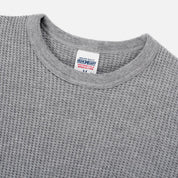 Image showing the IHTL-1301-GRY - Waffle Knit Long Sleeved Crew Neck Thermal Top - Grey which is a T-Shirts described by the following info Back In, IHSALE_M23, Iron Heart, Released, T-Shirts, Tops and sold on the IRON HEART GERMANY online store