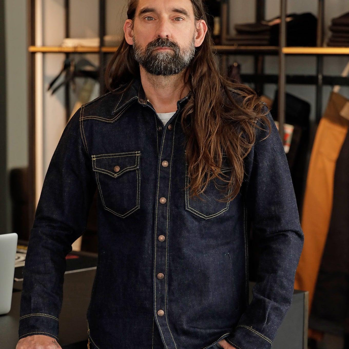 Image showing the IHSH-292-IND - 18oz Vintage Selvedge Denim CPO Shirt Indigo which is a Shirts described by the following info Iron Heart, Released, Shirts, Tops and sold on the IRON HEART GERMANY online store