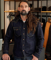 Image showing the IHSH-292-IND - 18oz Vintage Selvedge Denim CPO Shirt Indigo which is a Shirts described by the following info Iron Heart, Released, Shirts, Tops and sold on the IRON HEART GERMANY online store