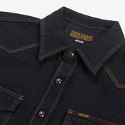 Image showing the IHSH-33-OD - 12oz Selvedge Denim Western Shirt - Indigo Overdyed Black which is a Shirts described by the following info IHSALE_M23, Iron Heart, Released, Shirts, Tops and sold on the IRON HEART GERMANY online store
