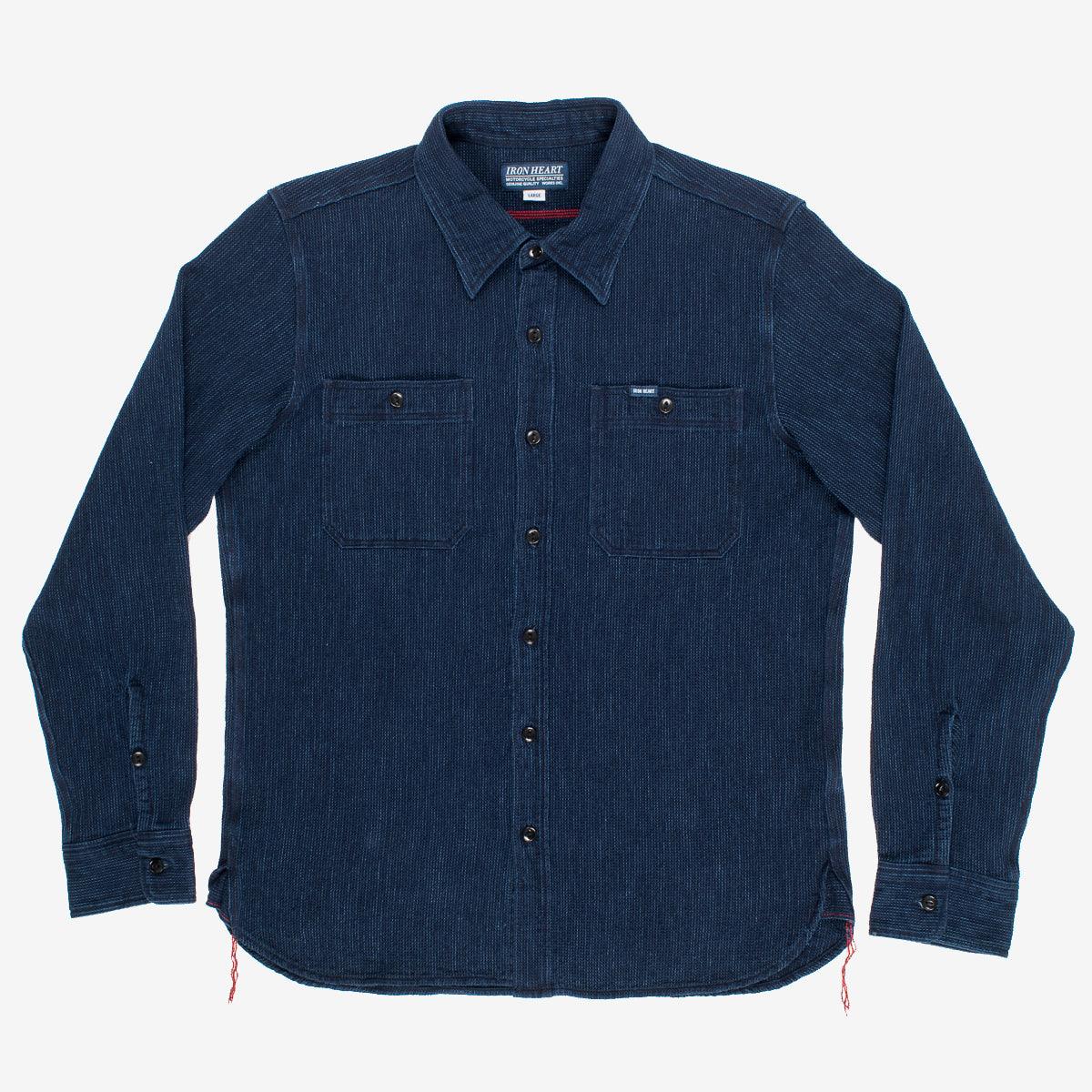 Image showing the IHSH-96-IND - Waffle Work Shirt Indigo which is a Shirts described by the following info Iron Heart, Released, Shirts, Tops and sold on the IRON HEART GERMANY online store