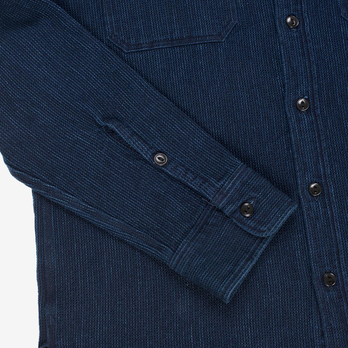 Image showing the IHSH-96-IND - Waffle Work Shirt Indigo which is a Shirts described by the following info Iron Heart, Released, Shirts, Tops and sold on the IRON HEART GERMANY online store