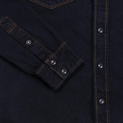 Image showing the IHSH-33-OD - 12oz Selvedge Denim Western Shirt - Indigo Overdyed Black which is a Shirts described by the following info IHSALE_M23, Iron Heart, Released, Shirts, Tops and sold on the IRON HEART GERMANY online store